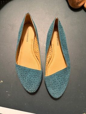 Lucky Brand Teal Suede Perforated Pointed Flats